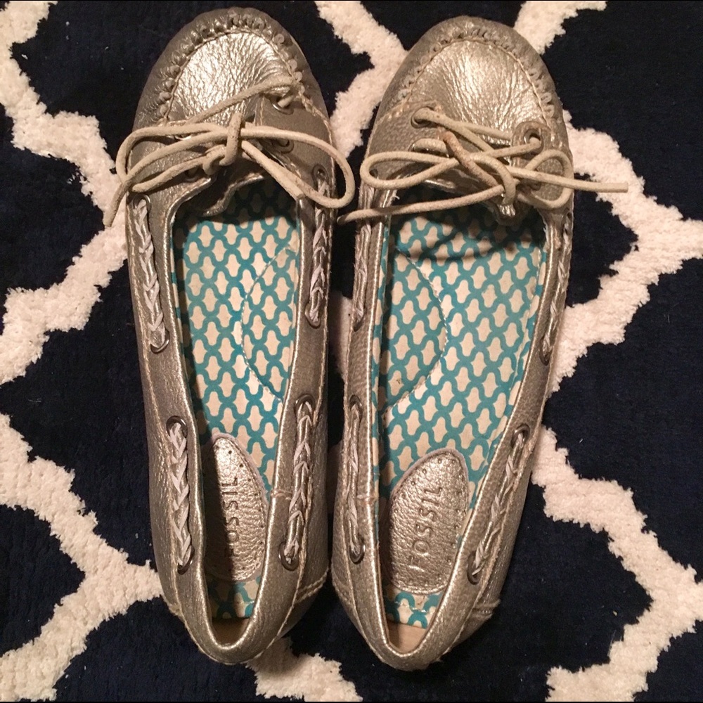 Fossil Silver Flats/Boat Shoes